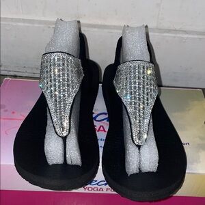 Skechers Black and Silver Women's Sandals